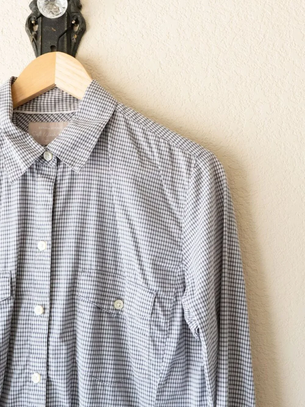 Banana Republic Soft Wash Gingham Shirt Mens L Granite Blue Cotton Button Down